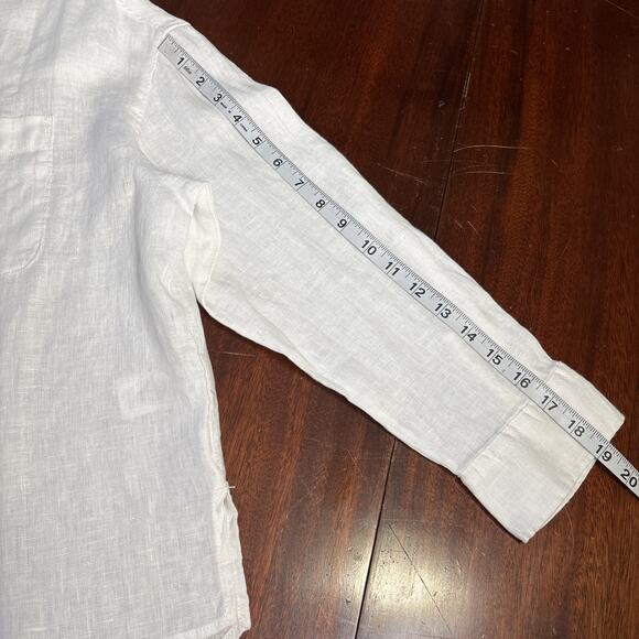 Nicole Miller White Linen Blouse Sz M Coastal Button Up Long Sleeve Quiet Luxury - Picture 8 of 8